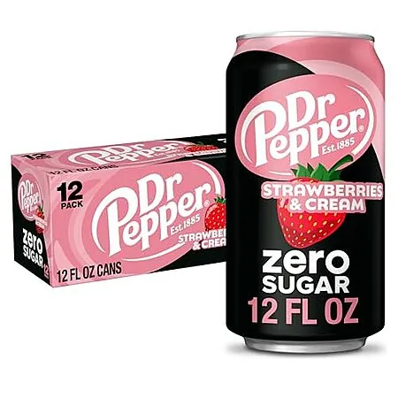 12-Pk 12-Oz Dr Pepper Zero Sugar Soda (Strawberries & Cream)