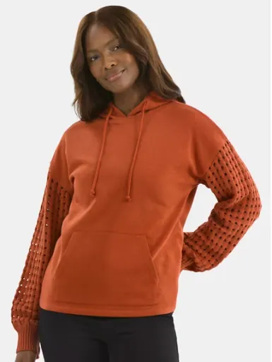 Time and Tru Women's Fleece Hoodie w/ Long Crochet Sleeves