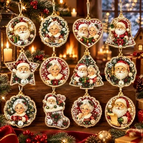 Oftery 12-Piece DIY Christmas Pearl Diamond Painting Ornament Kit