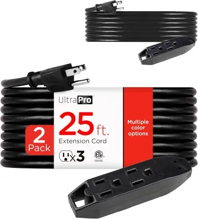 2-Pack 25' UltraPro 3-Outlet Indoor Extension Cords