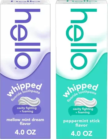 2-Pack 4oz hello Whipped Fluoride Toothpaste