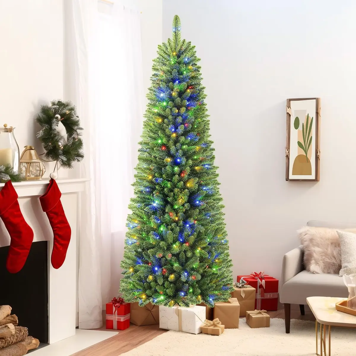 Lolsea 6.5ft Premium Prelit Slim Pencil Artificial Christmas Tree