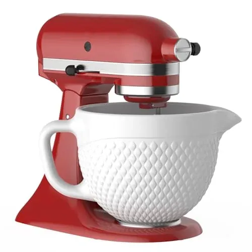 White Ceramic Mixer Bowl for KitchenAid Stand Mixer 5 Qt Tilt-Head