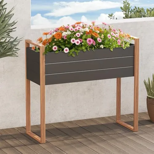 Grand patio Raised Garden Bed with Legs, Metal Elevated Planter Box with Woodgrain Finish