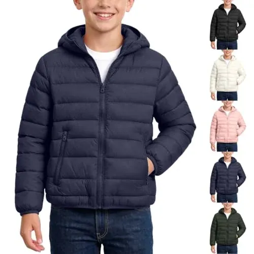 Kids Hooded Puffer Jacket with Zipper Pockets