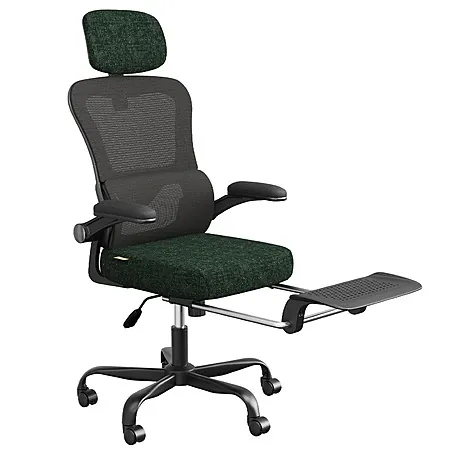 Pinmoco Ergonomic Office Chair w/ Footrest, Flip-up Arms & Lumbar Support
