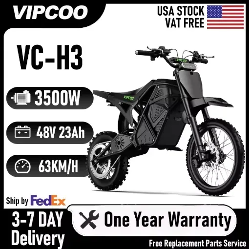 VIPCOO VC-H3 Electric Dirt Bike 3500W 48V 23Ah Fat Tire
