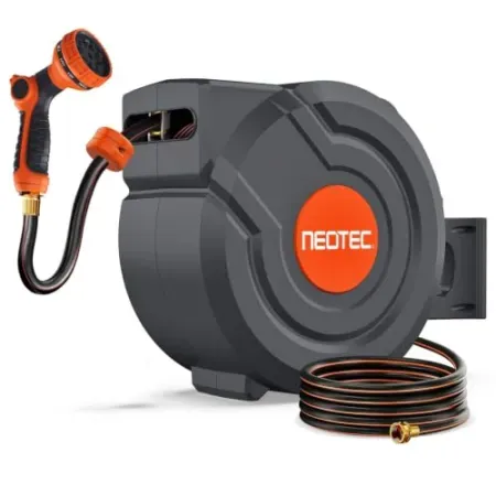 NEOTEC 130' 1/2" Retractable Garden Hose Reel w/ 9-Pattern Spray Nozzle