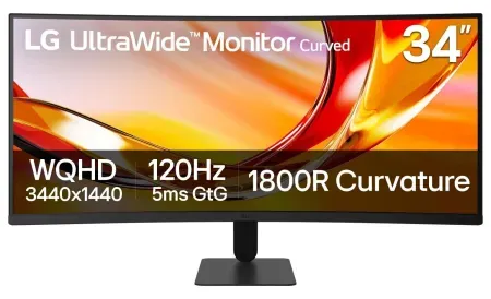 LG 34" UltraWide 3440x1440 QHD 120Hz Curved Office Monitor