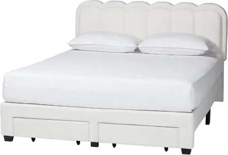 Baxton Studio Caradonna Cream Teddy-Bear Fabric Bed w/ Scalloped Headboard & Drawers