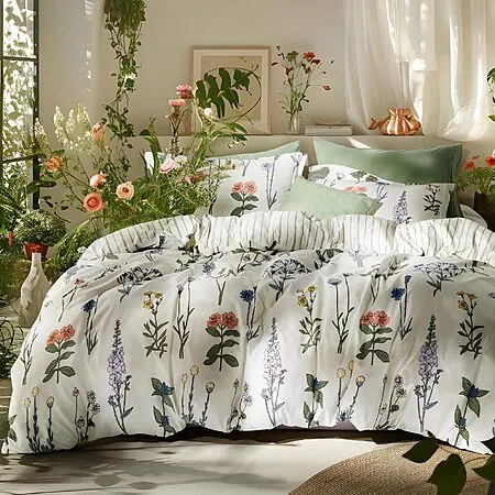 2-Pc Bedsure Reversible Botanical Comforter Set (Coconut White,Twin/Twin XL)