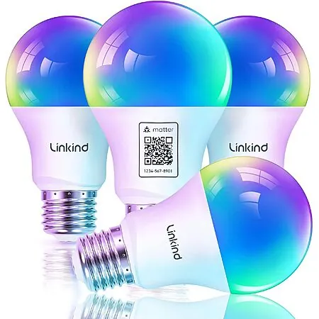 4-Ct Linkind Matter Smart Color-Changing A19 E26 Wi-Fi LED Bulbs (800 Lumens)