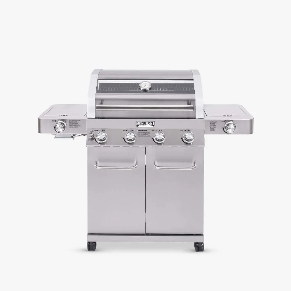 Monument Grills Larger 4+2 Burner Propane Gas Grills Stainless Steel Cabinet Style with Clearview® Lid
