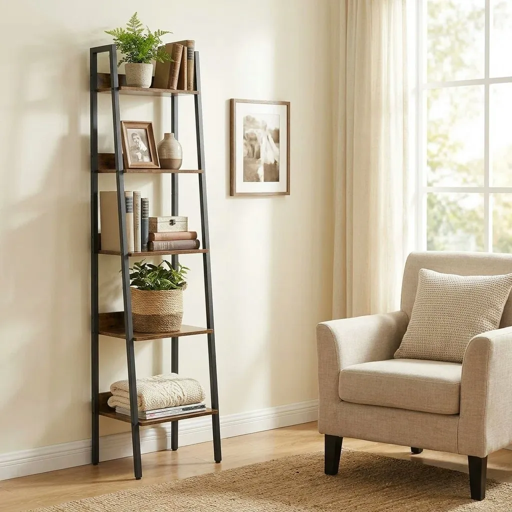 17 Stories Maurus 5-Shelf Metal Freestanding Ladder Bookcase