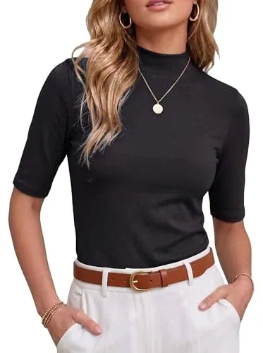 PrinStory Womens Mock Neck Dressy Casual Shirts
