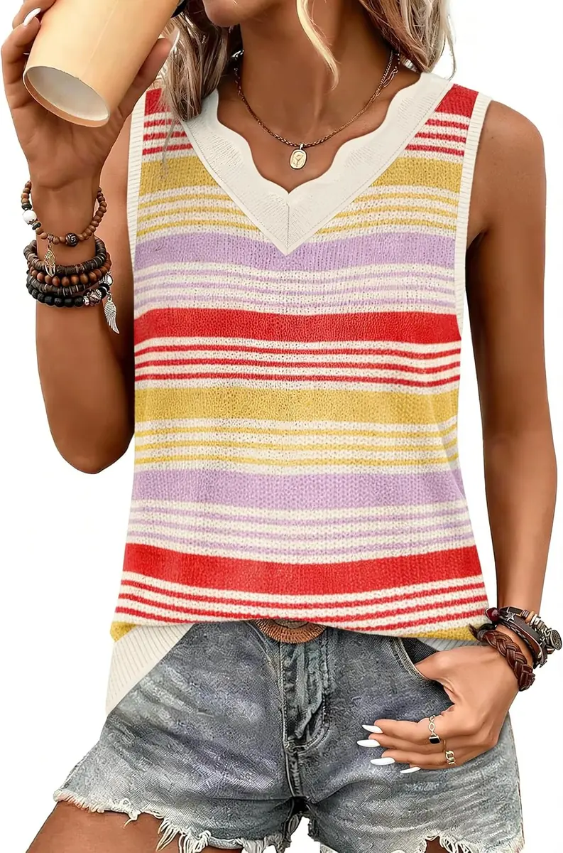 WIHOLL Scallop-Neck Knit Tank Tops