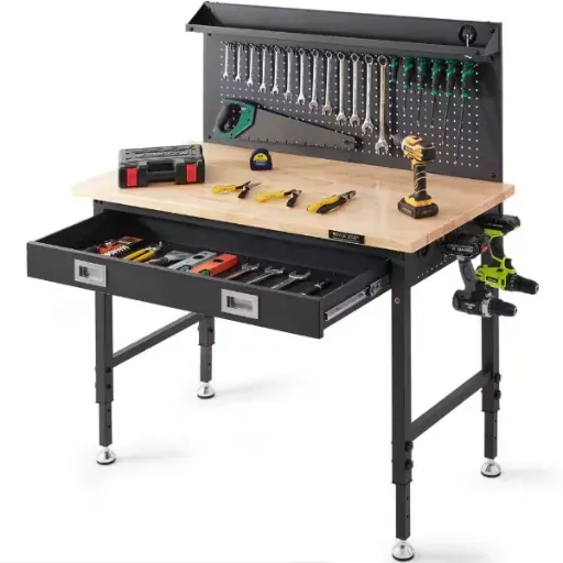 Vevor Heavy-Duty Carbon Steel Adjustable Height Workbench w/ Pegboard 48" x 24"