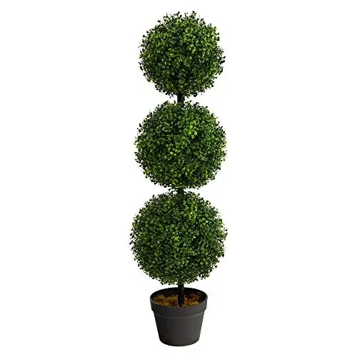 Nearly Natural 36″ Artificial Triple Ball Boxwood Topiary Tree with Pot