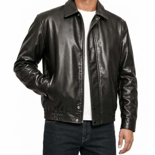 Faux Leather Full Zip Up Long Sleeve Jacket with Pockets