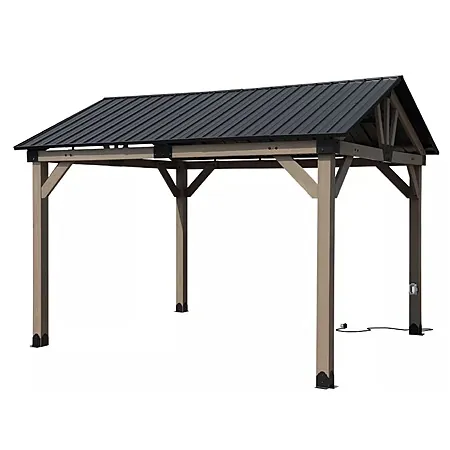 10' x 12' Aoodor Cedar Wood Frame Gazebo w/ Galvanized Metal Hardtop Roof