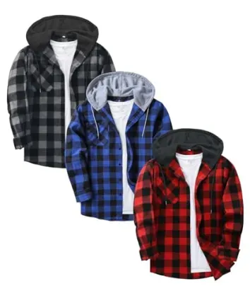 3-Pack Men's Flannel Hoodie Shirt Jackets