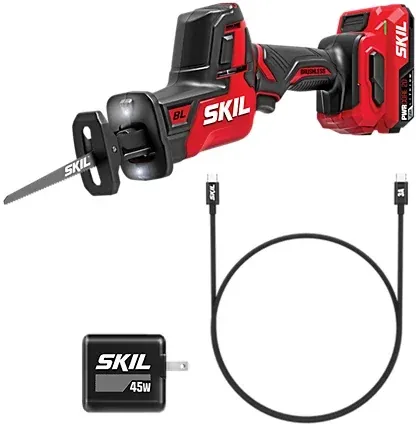 SKIL Power Core 20 Brushless 20V Compact Reciprocating Saw with 2Ah USB-C Battery and PD 45W Charger