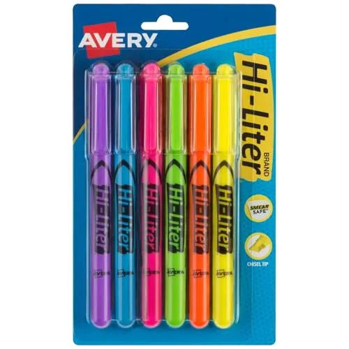 Avery Hi-Liter Pen Style Highlighters, 6 Assorted Highlighters