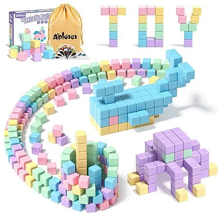 32-Pc Apluses Kids' Magnetic Building Block Cubes (Macaron)