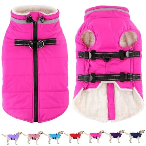 Dogcheer Dog Winter Coat with Harness Built in