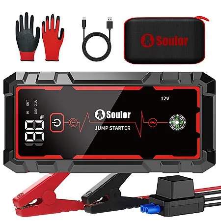 5000A Soulor Portable Car Jump Starter w/ 9-in-1 Functions & LCD Display