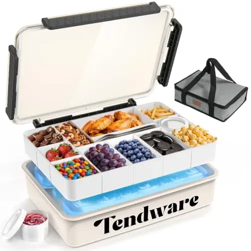 Chilled Snackle Box with Ice Pack, Divided Tray, Clear Lid & Bag