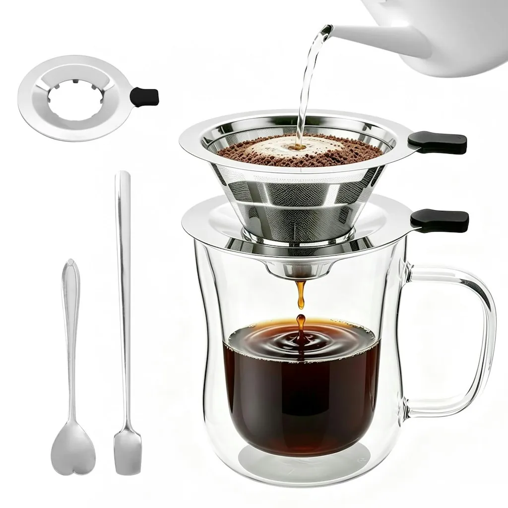 Pour Over 2-in-1 Coffee Maker w/ Glass Cup