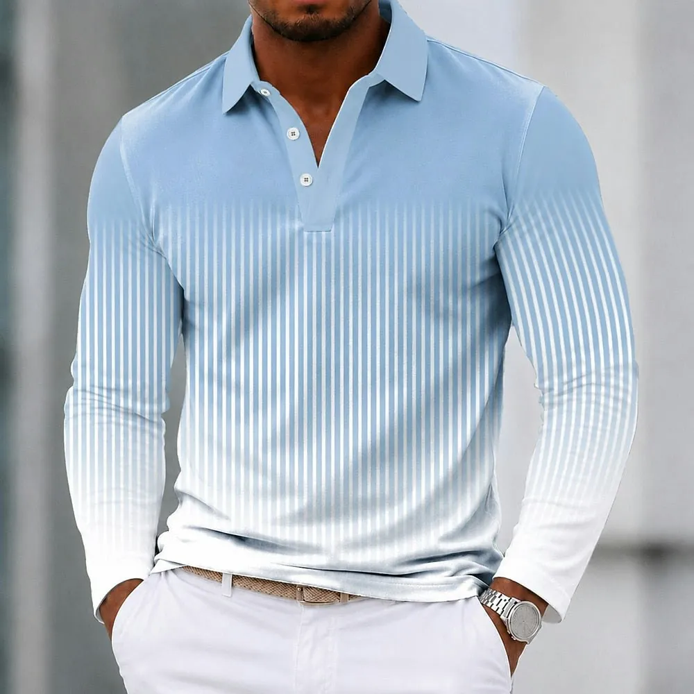 Men's Printed Long Sleeve Polo Shirt for 2