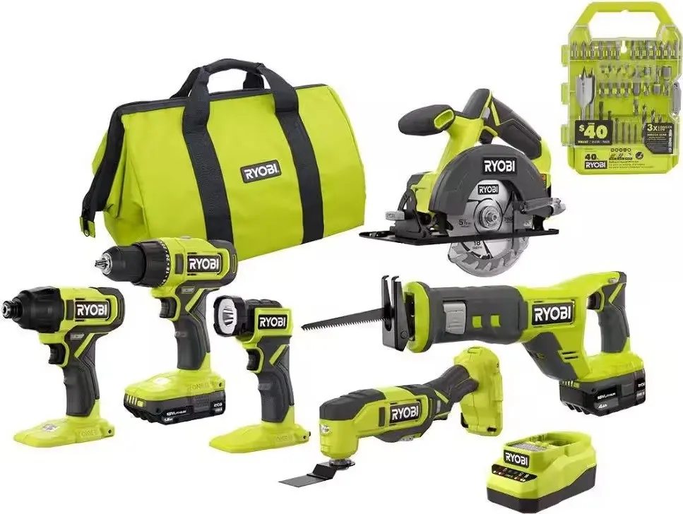 Ryobi ONE+ 18V Cordless 6-Tool Combo Kit w/ 2 Batteries & 40-Piece Bit Kit