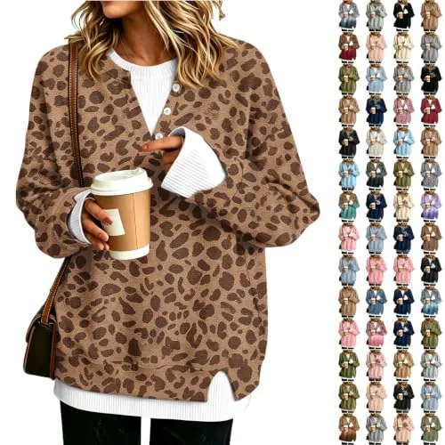 Crewneck V Neck Oversized Leopard Sweatshirt