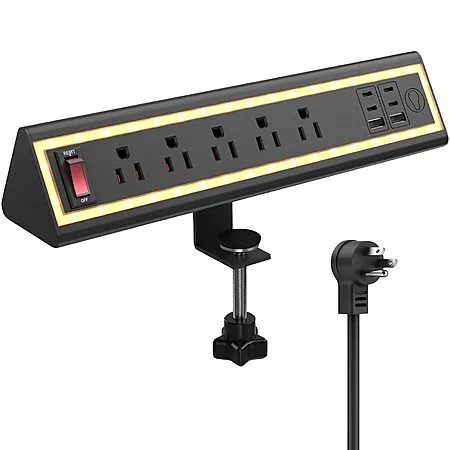 NYYTGE 40W Desk Clamp Power Strip w/ Nightlight (5-outlets & 6-USB ports)