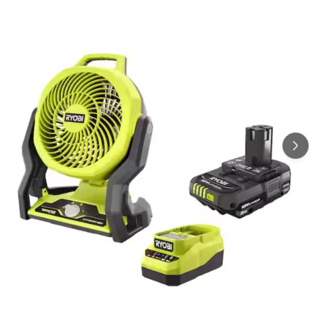RYOBI ONE+ 18V Cordless Hybrid Whisper Series 7-1/2" Fan w/ 2.0 Ah Battery & Charger