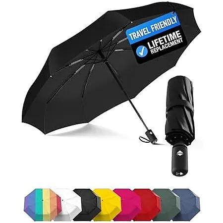 Rain-Mate Windproof Compact Folding Lightweight Travel Umbrella (Black)