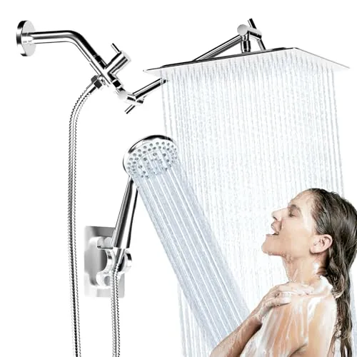 8" High Pressure Rain Shower Head Combo with Adjustable Extension Arm