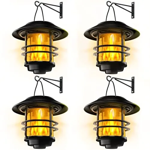 Otdair 4-Pack Waterproof Solar Flickering Flame Lanterns