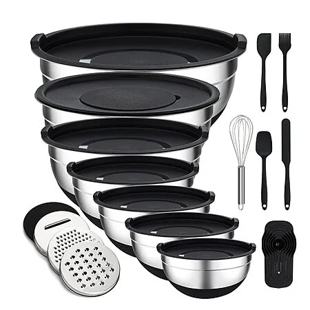 16-pc Unokit Stainless Steel Nesting Mixing Bowl Set w/ Lids, Graters & Utensils