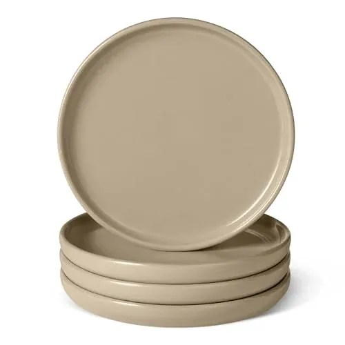 Amazon Basics Glazed Stoneware Salad Plates, 4-Piece 8.3 in. Ceramic Set, Linen Gray