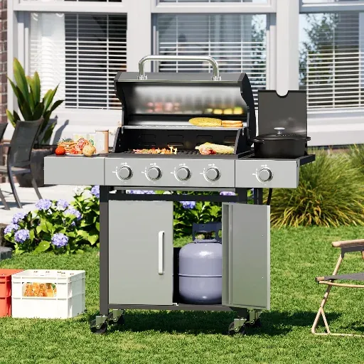 JolyDale 4-Burner 49000 BTU Stainless Steel Propane Gas BBQ Grill w/ Side Burner
