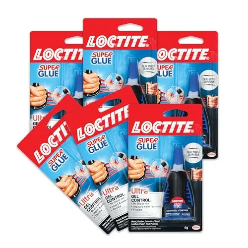 Loctite Super Glue Ultra Gel Control, Clear, 0.14 fl oz Bottle, 6 Pack