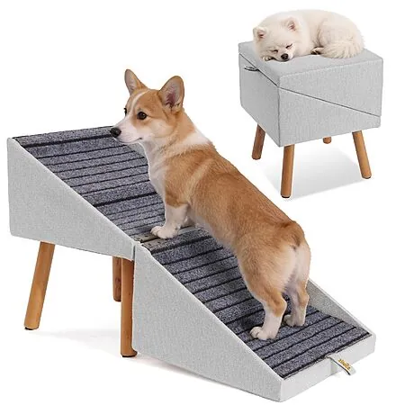 2-in-1 Ziluce 17.13" XL Wooden Foldable Dog Ramp & Ottoman