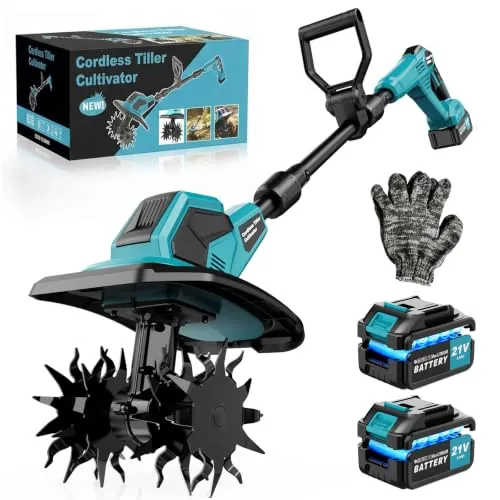 Cordless Tiller Cultivator with 2x 3.0Ah 21V Batteries