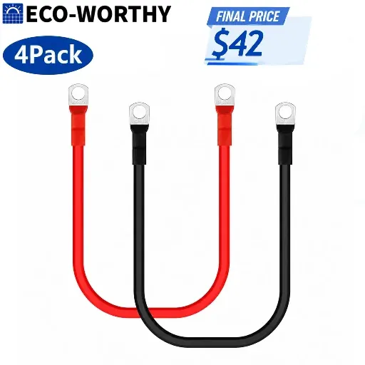 ECO-WORTHY 4-Pack M8 2AWG Battery Cable w/ 5/16'' Lug Terminals 6.3" Cables