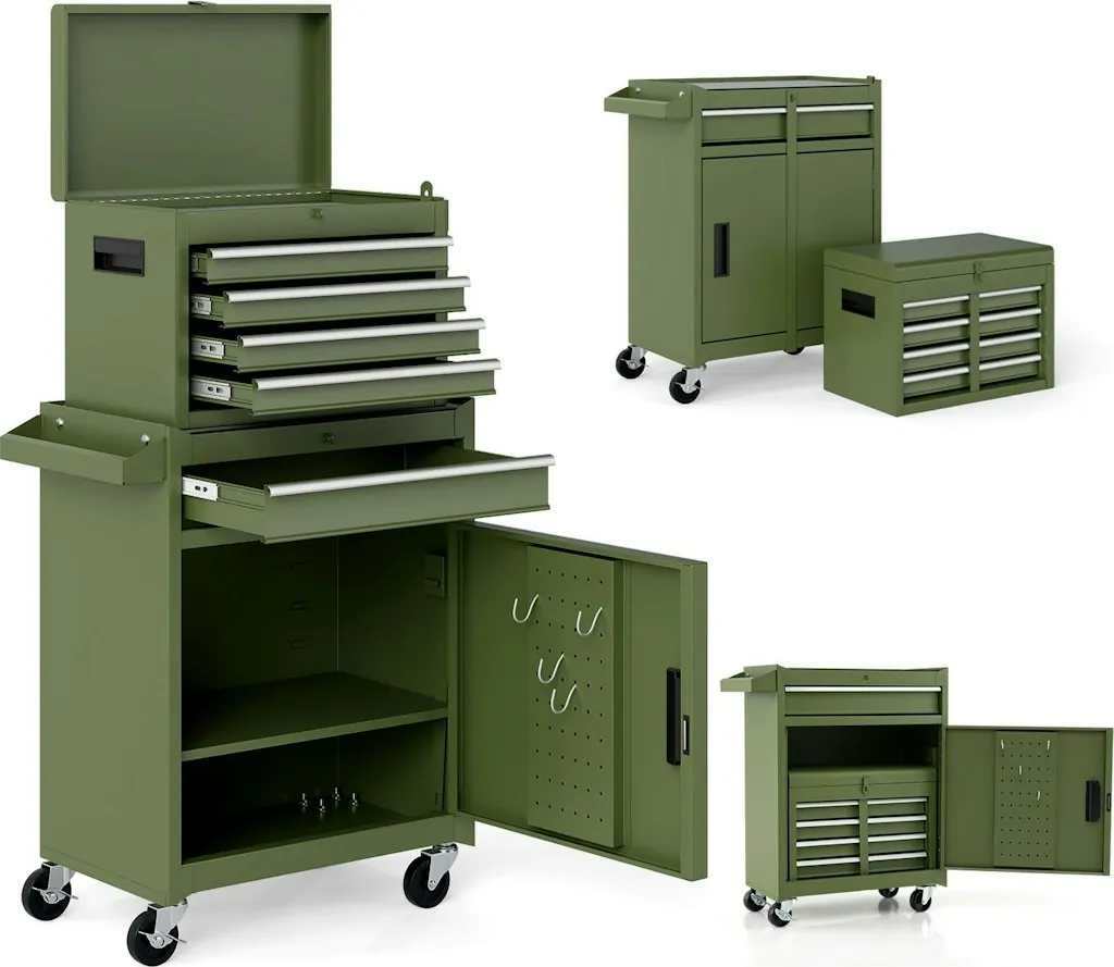 Goplus 5-Drawer Rolling Tool Chest w/ Detachable Top Toolbox