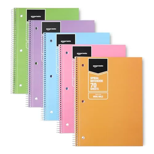 Amazon Basics Wide Ruled Spiral Notebooks 5-Pack