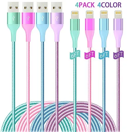 4-Pack 6-Ft HaoKanDe Apple MFi Certified Lightning Cables (Multi-Color)